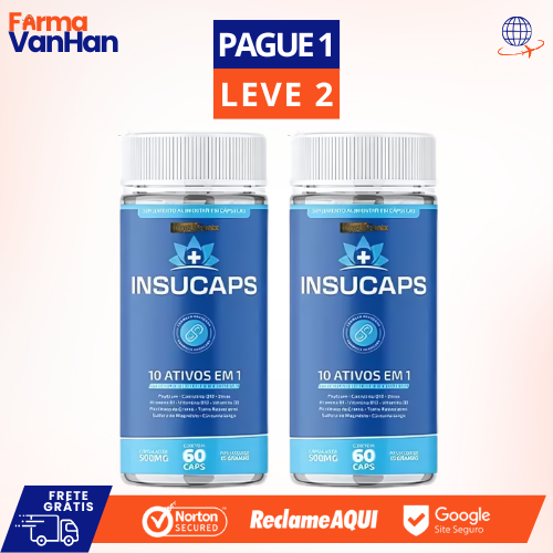 INSUCAPS 60 CÁPSULAS - CONTROLE DO AÇÚCAR - PROMOÇÃO OFICIAL: KITS DE 2 UNIDADES + FRETE GRÁTIS!
