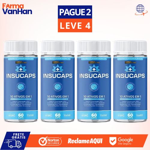 INSUCAPS 60 CÁPSULAS - CONTROLE DO AÇÚCAR - PROMOÇÃO OFICIAL: KITS DE 2 UNIDADES + FRETE GRÁTIS!